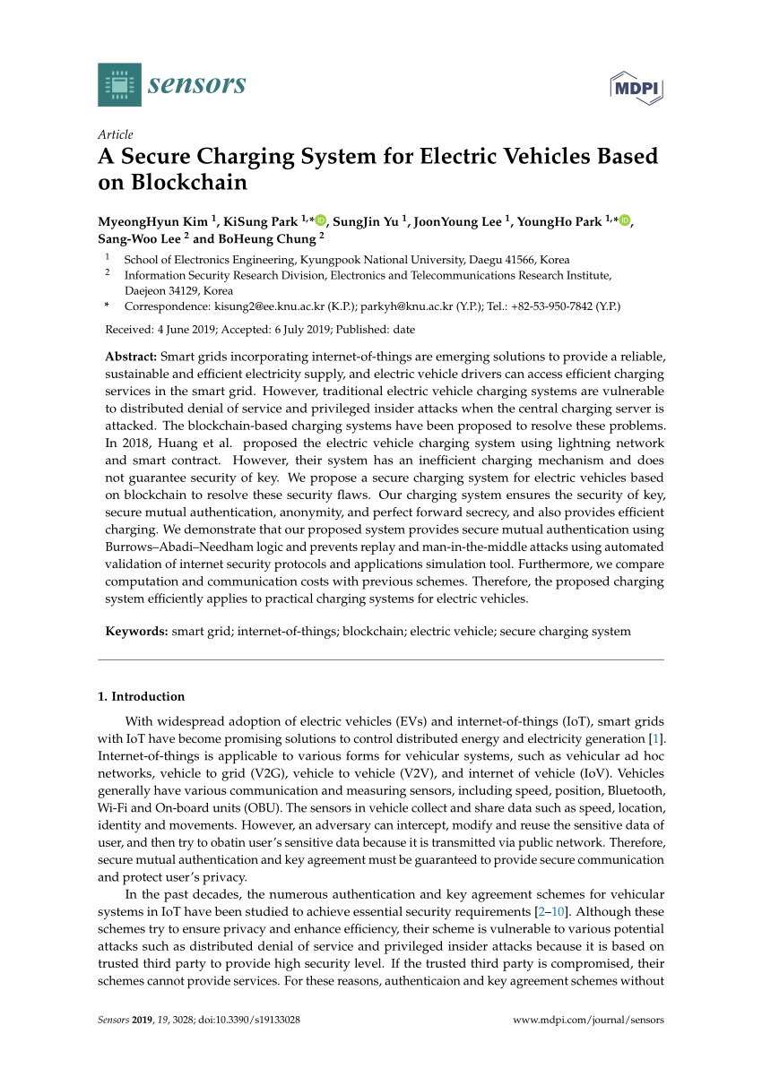 (PDF) A Secure Charging System for Electric Vehicles Based on Blockchain
