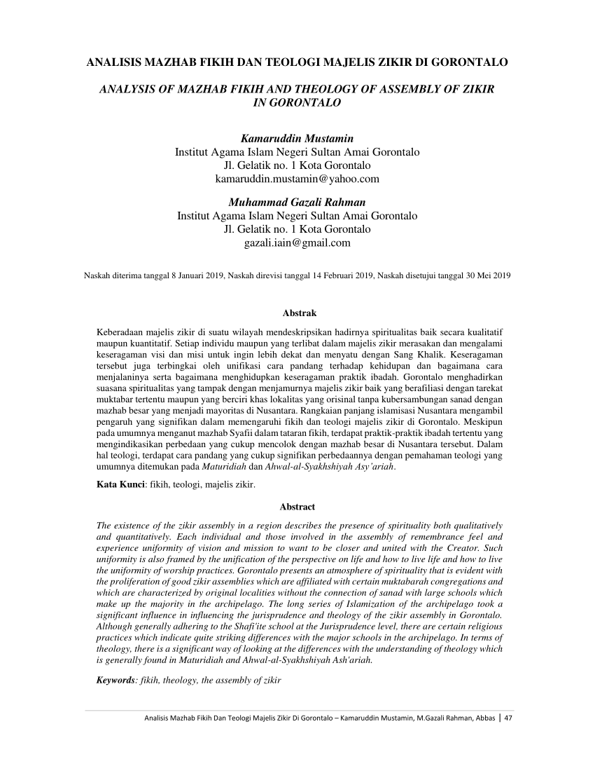 Pdf Analisis Mazhab Fikih Dan Teologi Majelis Zikir Di Gorontalo