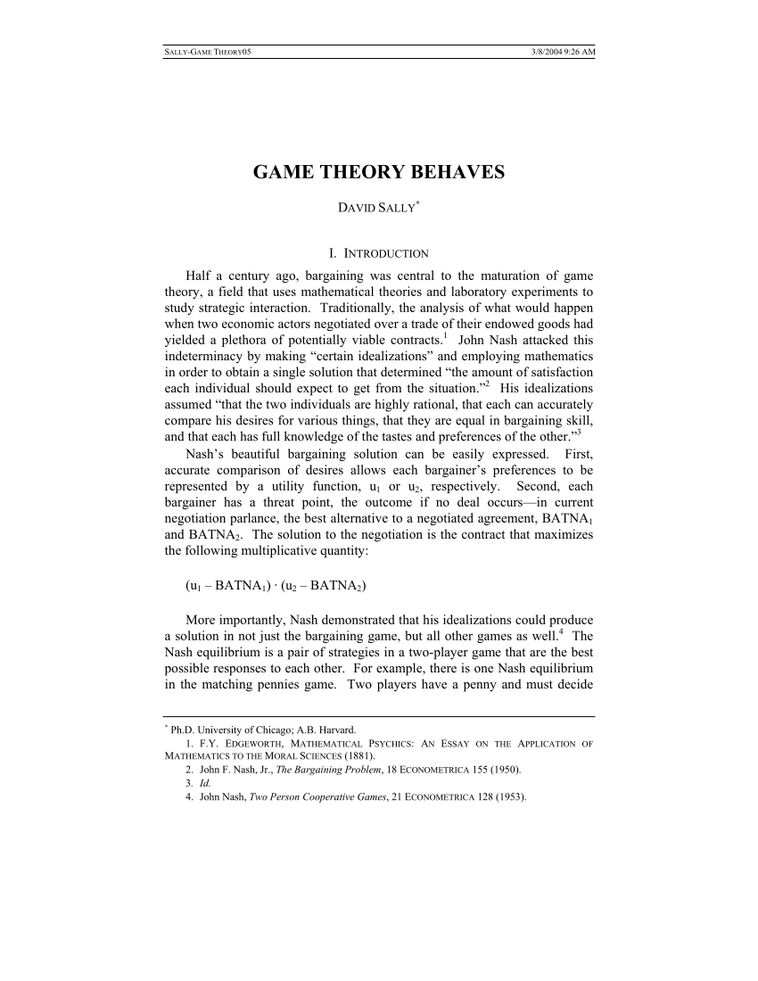  PDF Game Theory Game Theory Behaves