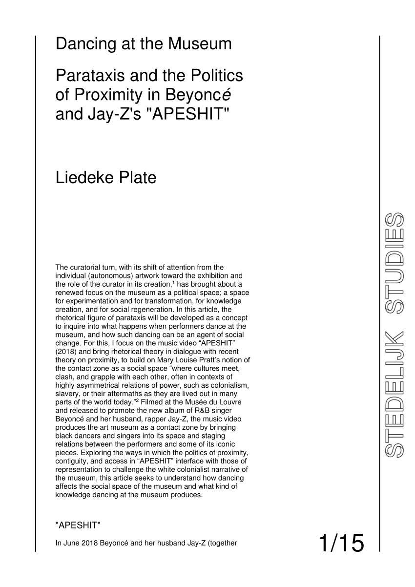 Pdf Dancing At The Museum Parataxis And The Politics Of Proximity In Beyonce And Jay Z S Apeshit