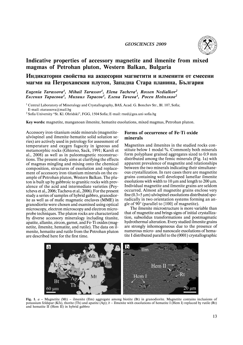 Pdf Indicative Properties Of Accessory Magnetite And Ilmenite From Mixed Magmas Of Petrohan Pluton Western Balkan Bulgaria