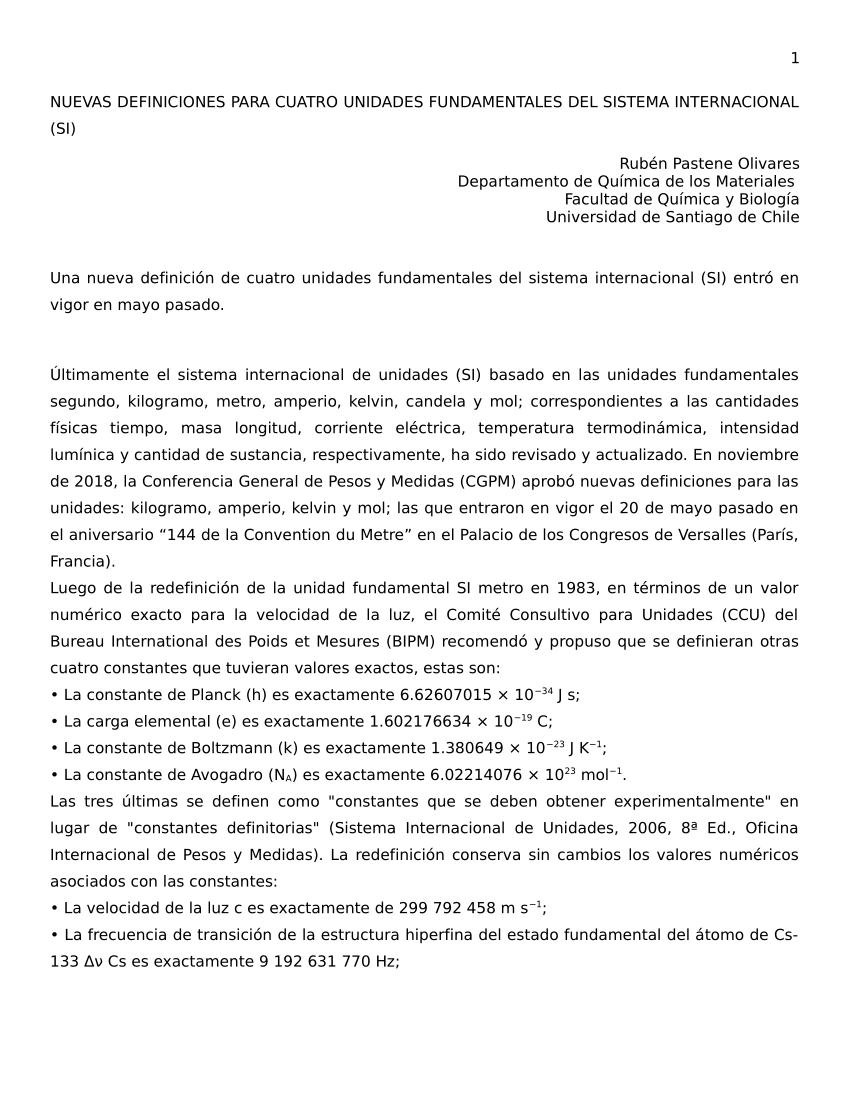 PDF) NUEVAS DEFINICIONES PARA CUATRO UNIDADES FUNDAMENTALES DEL SISTEMA  INTERNACIONAL