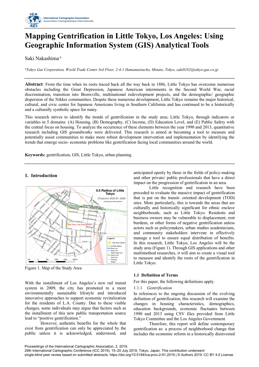 Pdf Mapping Gentrification In Little Tokyo Los Angeles Using Geographic Information System Gis Analytical Tools