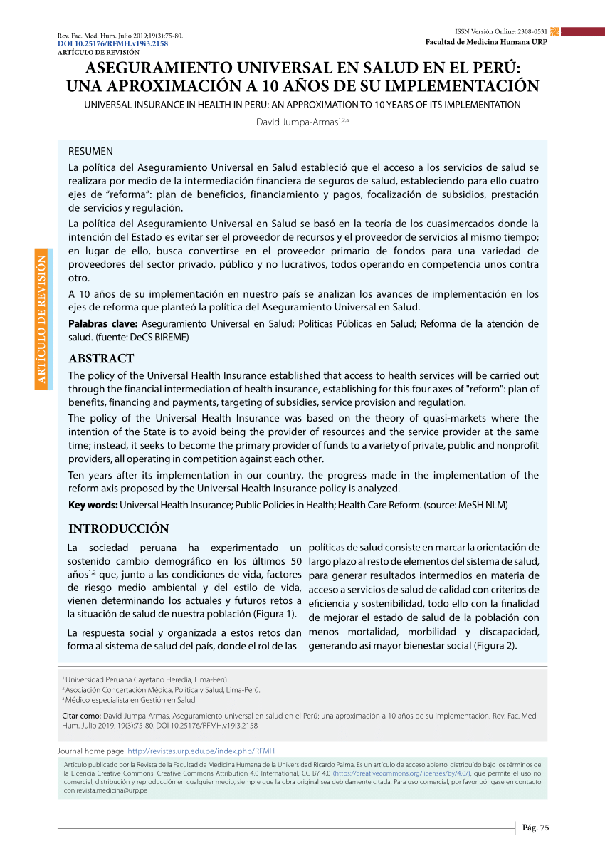 Pdf Aseguramiento Universal En Salud En El Perú Una Aproximación A 10 Años De Su Implementación 6692