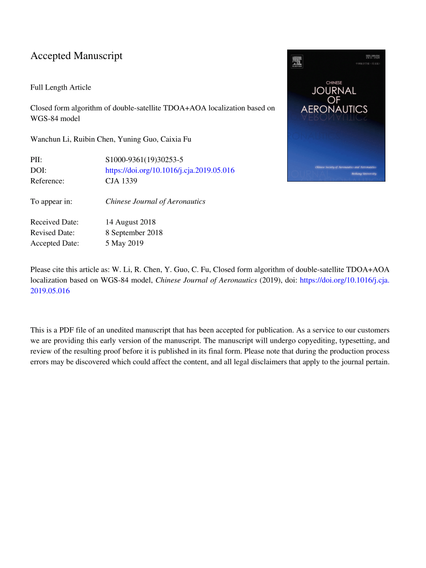 PDF) Closed form algorithm of double-satellite TDOA+AOA 