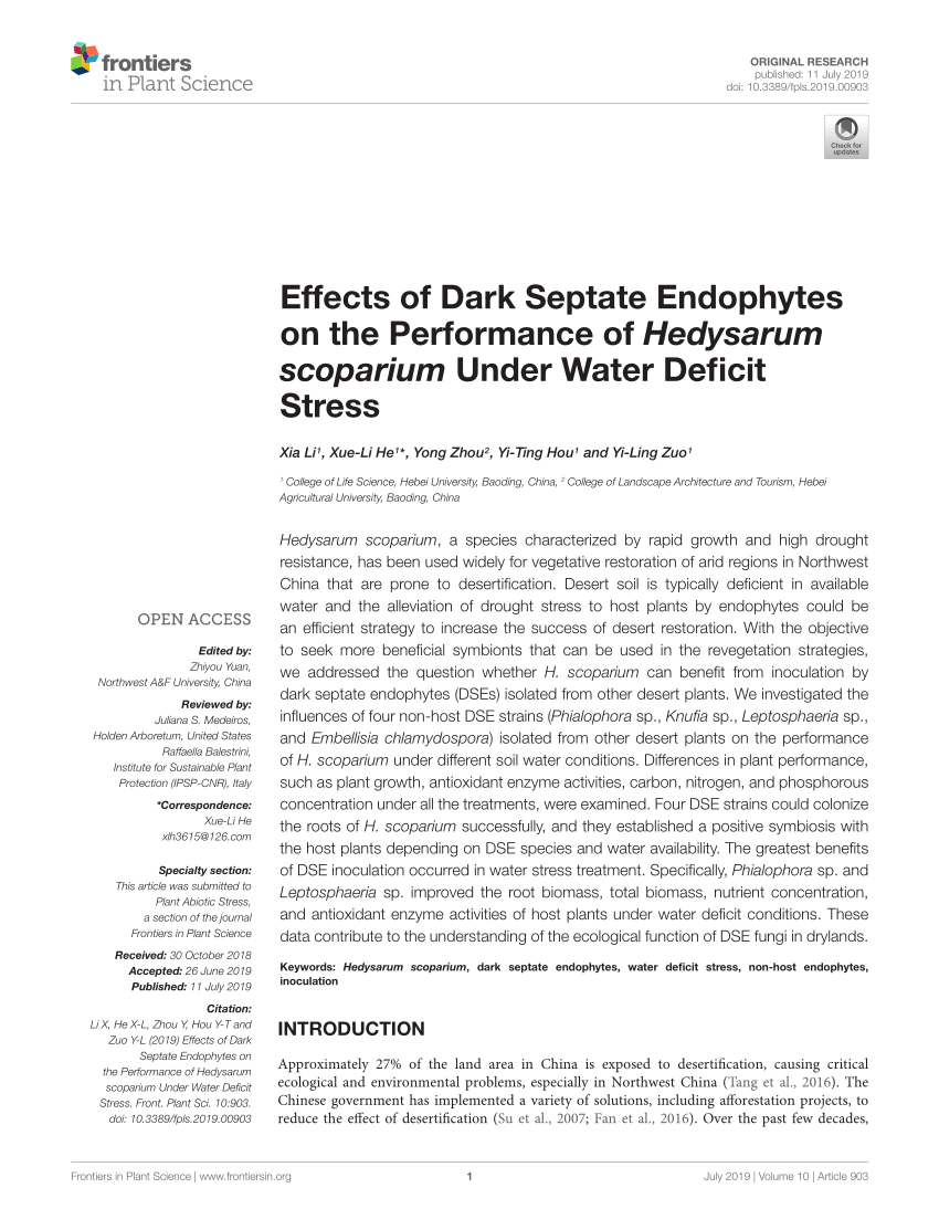 PDF) Effects of Dark Septate Endophytes on the Performance of 
