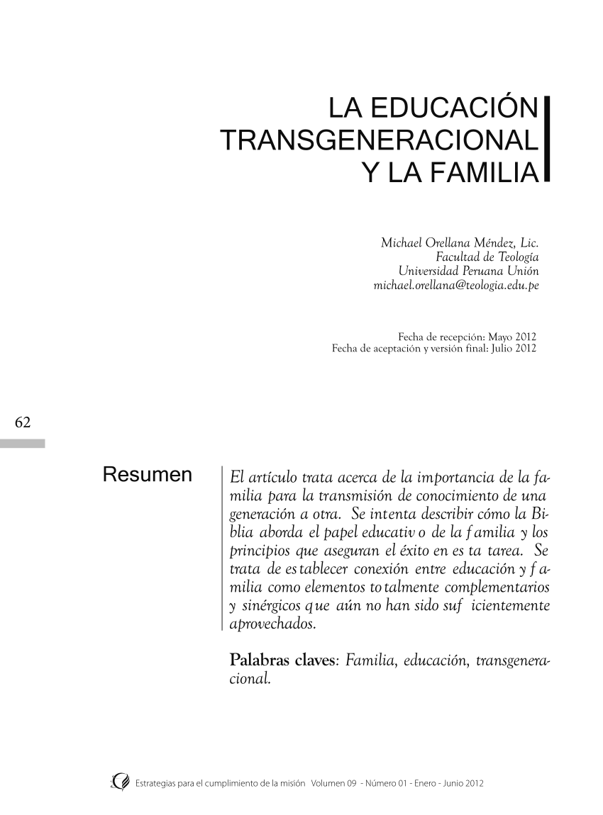 PDF) La educación transgeneracional y la familia