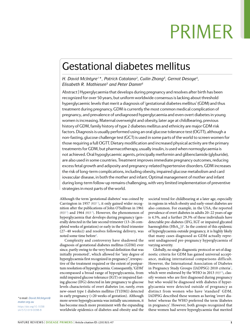 PDF) Gestational diabetes mellitus