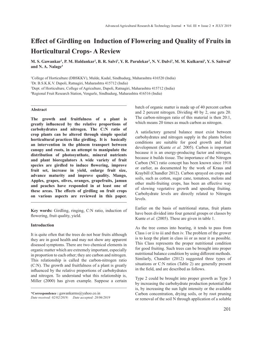 Pdf Effect Of Girdling On Induction Of Flowering And Quality Of Fruits In Horticultural Crops A Review