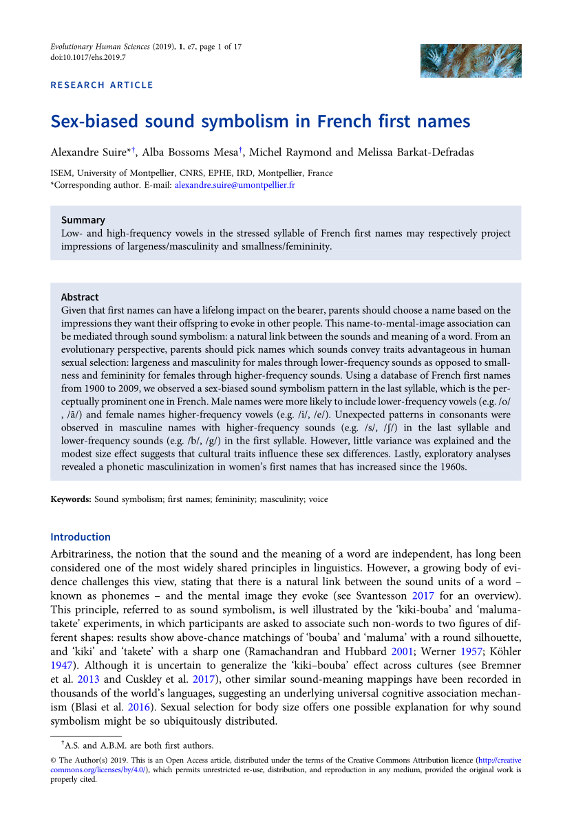 PDF) Sex-biased sound symbolism in French first names