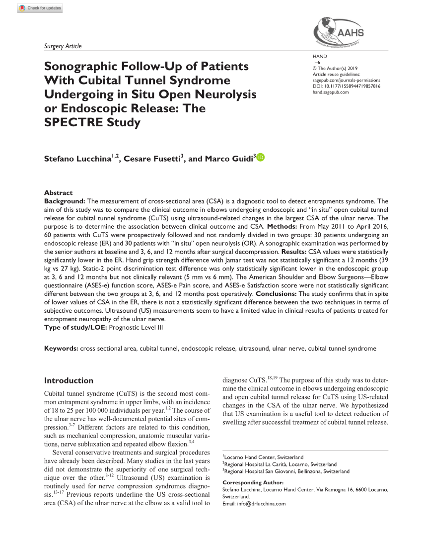 PDF) Sonographic Follow-Up of Patients With Cubital Tunnel