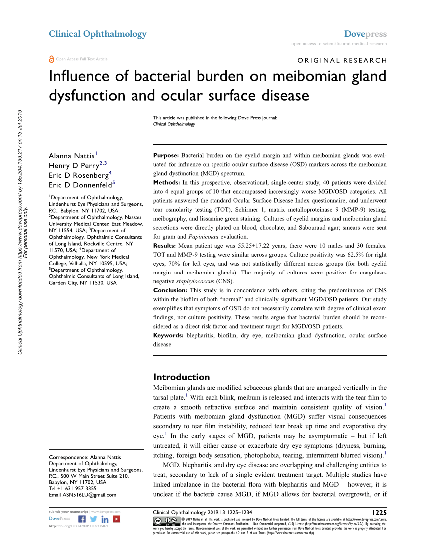 Pdf Influence Of Bacterial Burden On Meibomian Gland Dysfunction