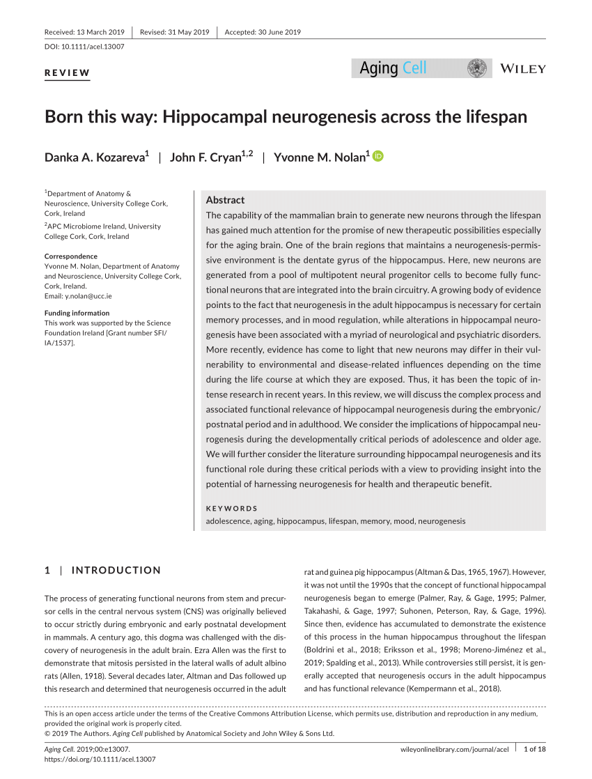 PDF) Born this way: Hippocampal neurogenesis across the lifespan