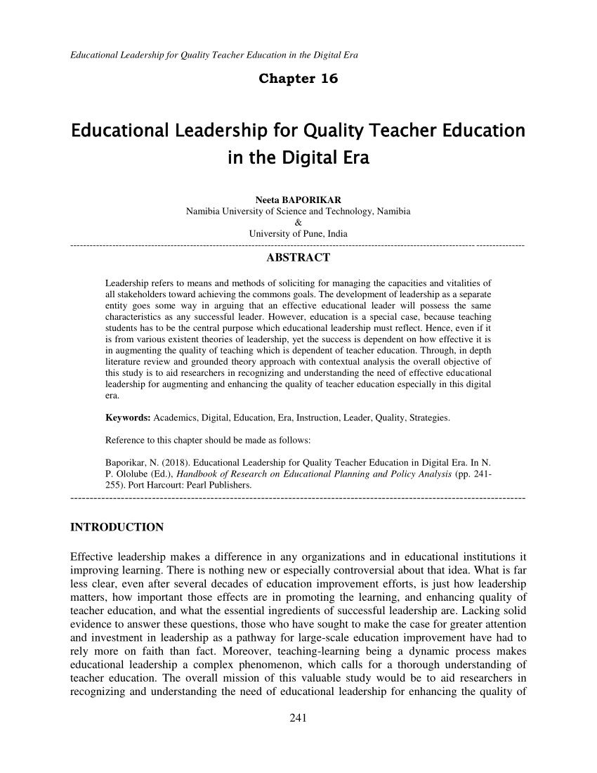 research articles on educational leadership