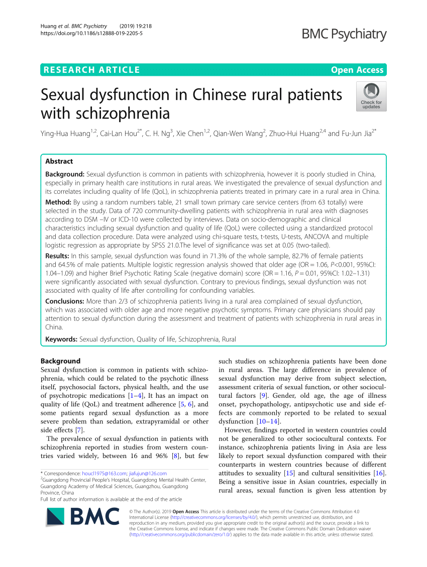 PDF Sexual dysfunction in Chinese rural patients with schizophrenia