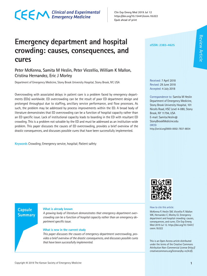 Pdf Emergency Department And Hospital Crowding Causes