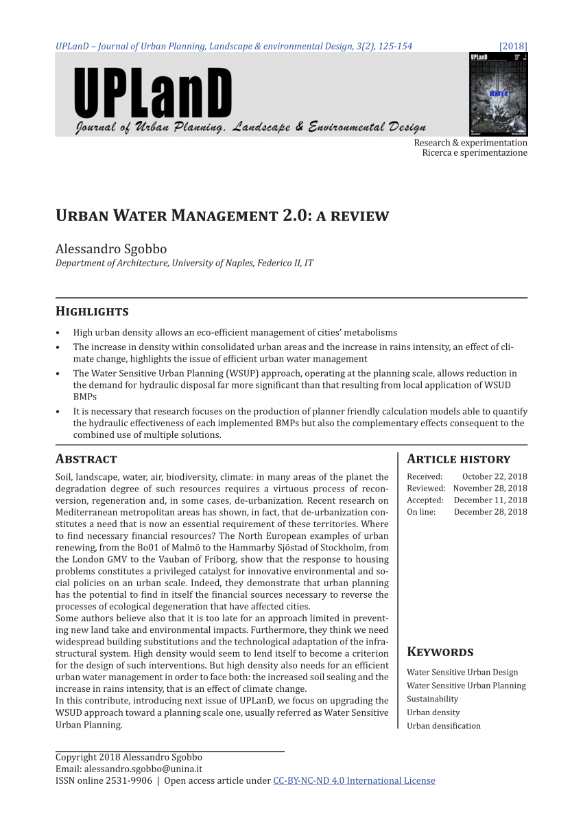 Pdf Urban Water Management 20 A Review