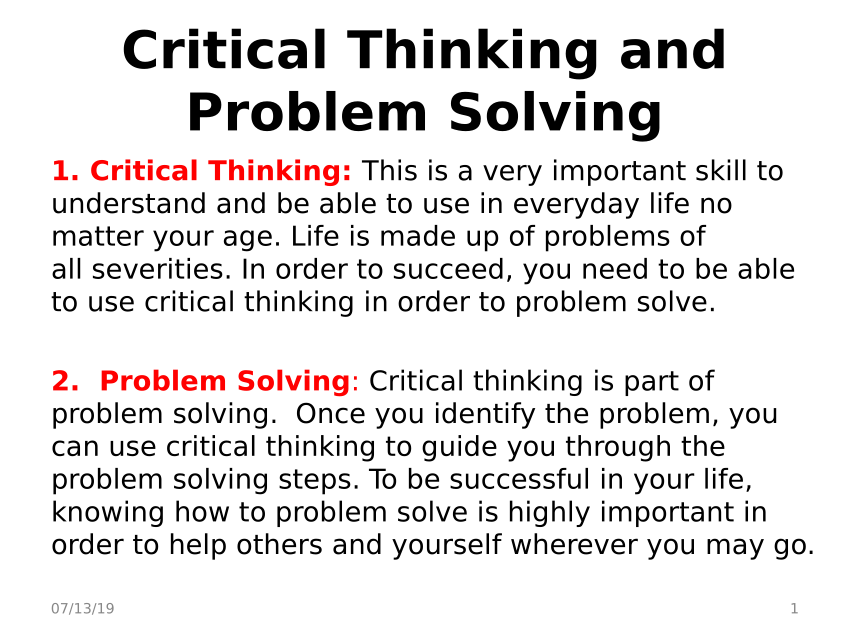 critical thinking and problem solving in the workplace pdf