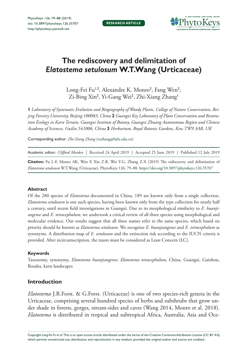 Pdf The Rediscovery And Delimitation Of Elatostema Setulosum W T Wang Urticaceae