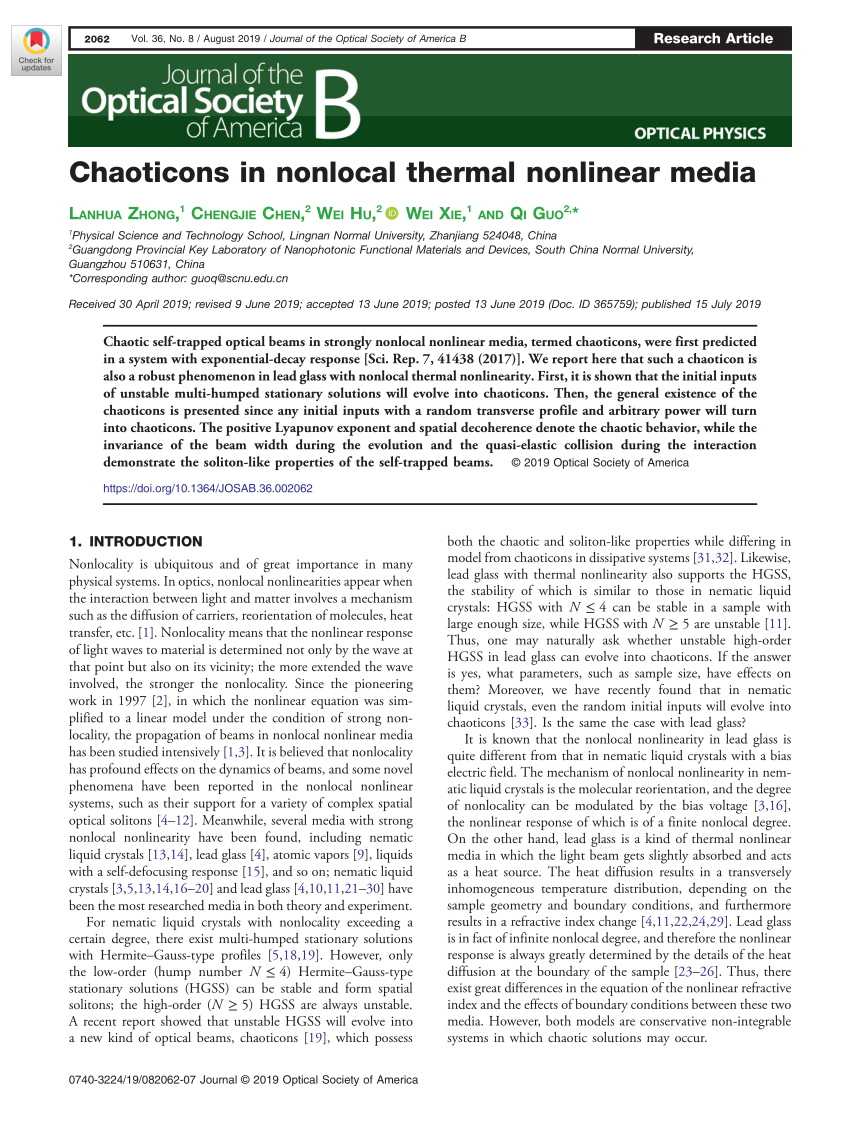 Pdf Chaoticons In Nonlocal Thermal Nonlinear Media