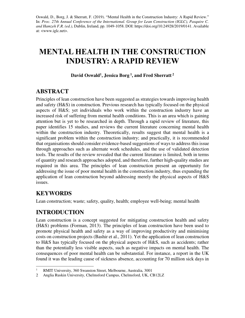 mental health in the construction industry dissertation