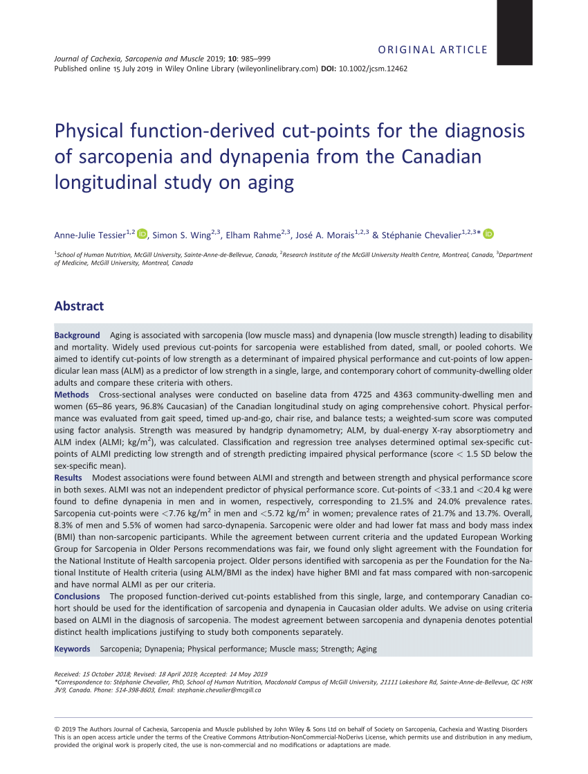 PDF) Physical function‐derived cut‐points for the diagnosis of