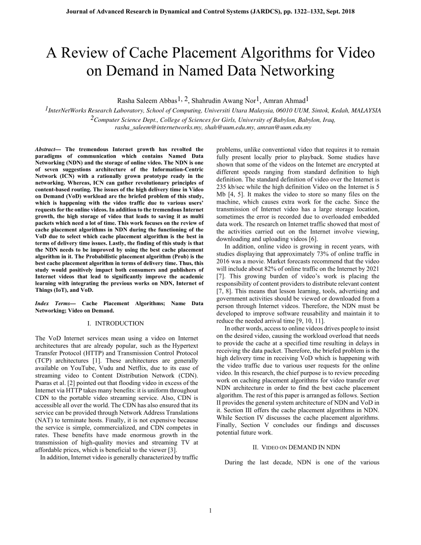 PDF) A Review of Cache Placement Algorithms for Video on Demand in Named Data Networking