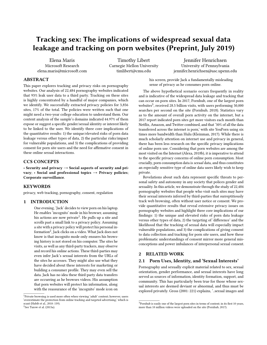 PDF) Tracking sex: The implications of widespread sexual data leakage and  tracking on porn websites