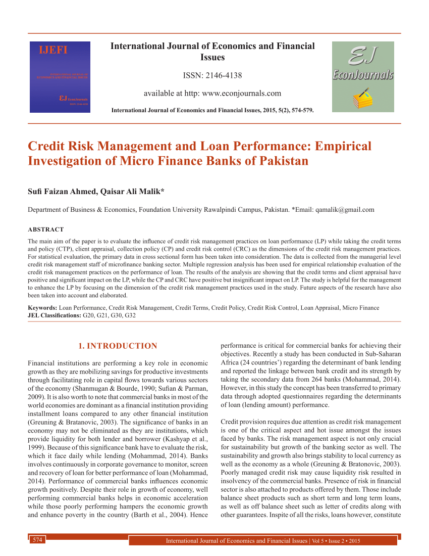 pdf credit risk management and loan performance empirical investigation of micro finance banks pakistan retained earnings income statement year to date profit loss form