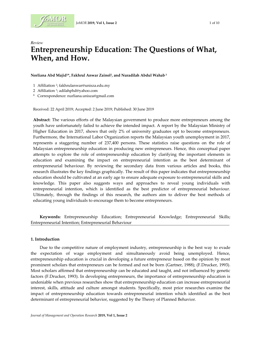 research proposal on entrepreneurship education