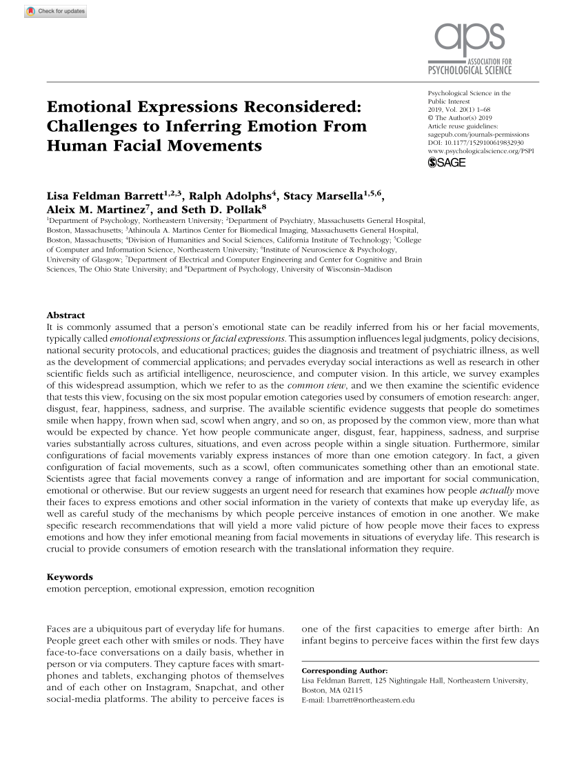 PDF) Emotional Expressions Reconsidered: Challenges to Inferring ...