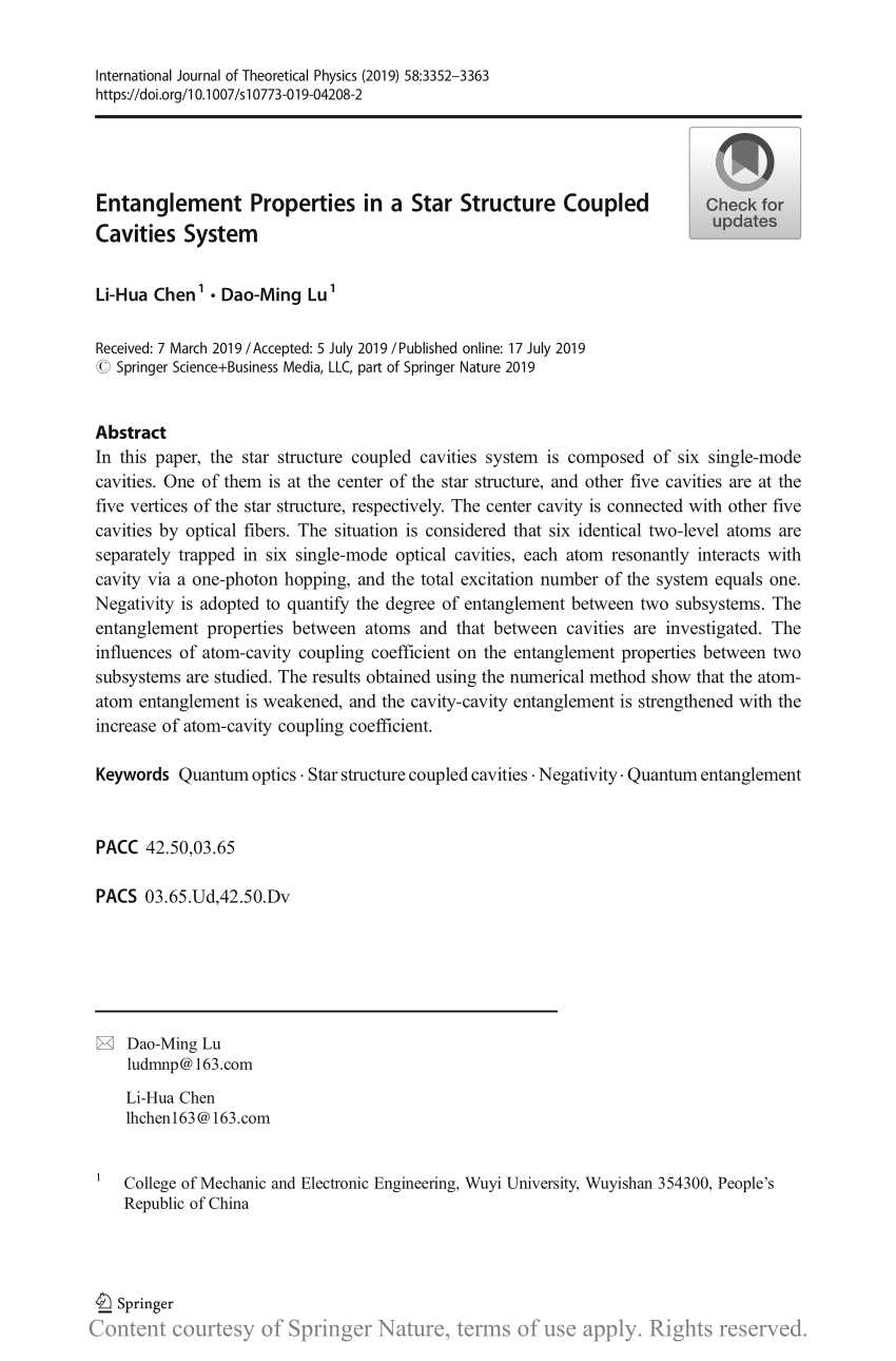 Entanglement Properties in a Star Structure Coupled Cavities System