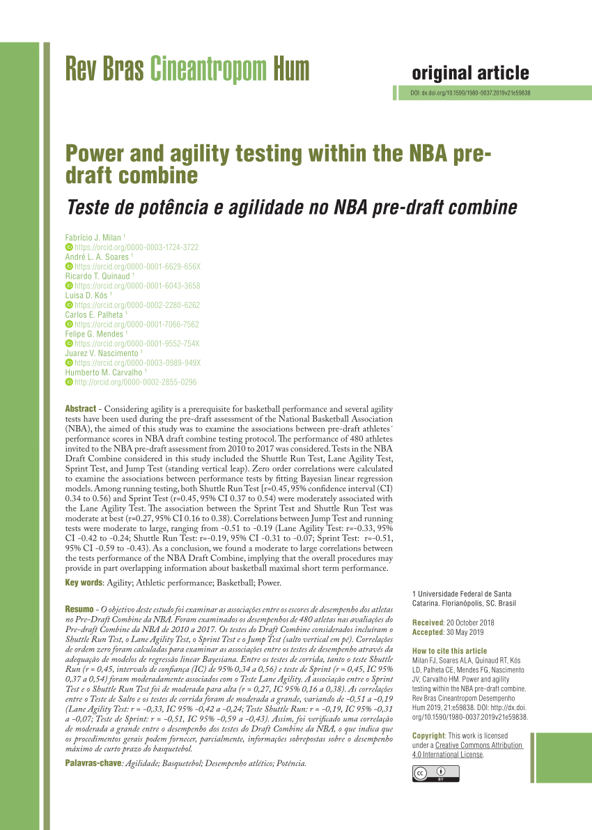 PDF) Power and agility testing within the NBA pre-draft combine