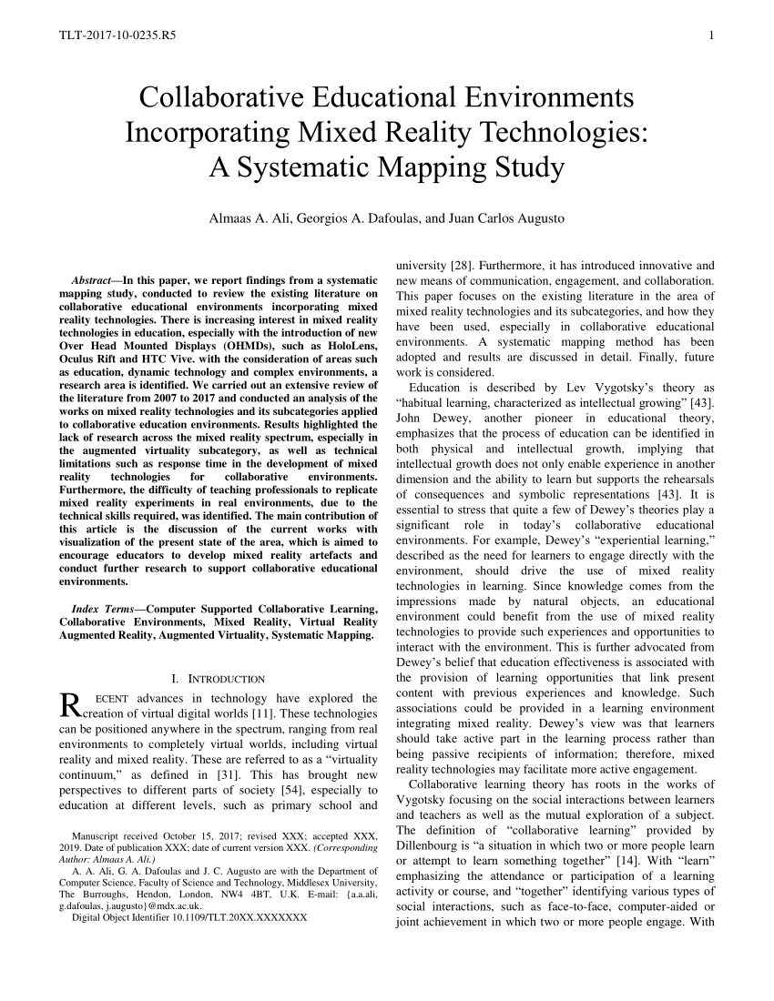 PDF) Collaborative Educational Environments Incorporating Mixed Reality  Technologies: A Systematic Mapping Study