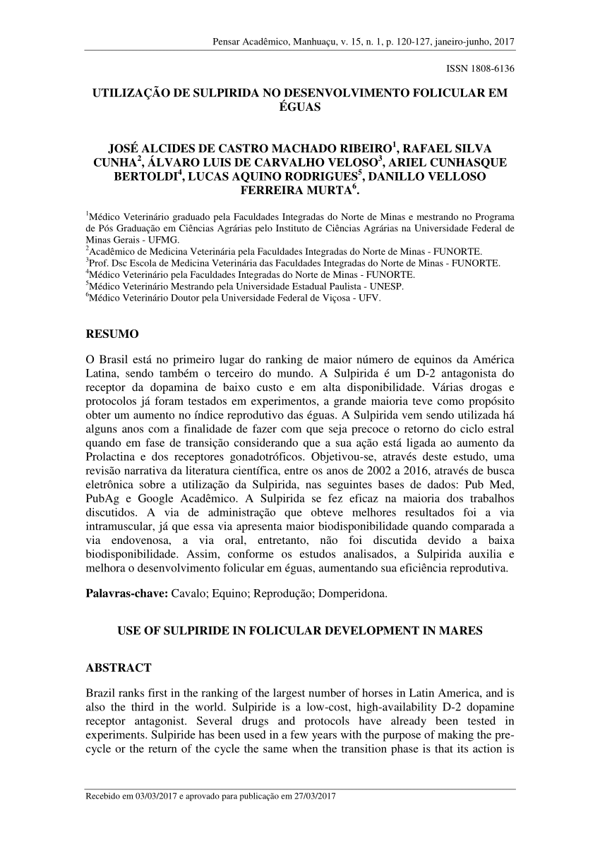 PDF) UTILIZAÇÃO DE SULPIRIDA NO DESENVOLVIMENTO FOLICULAR EM ÉGUAS