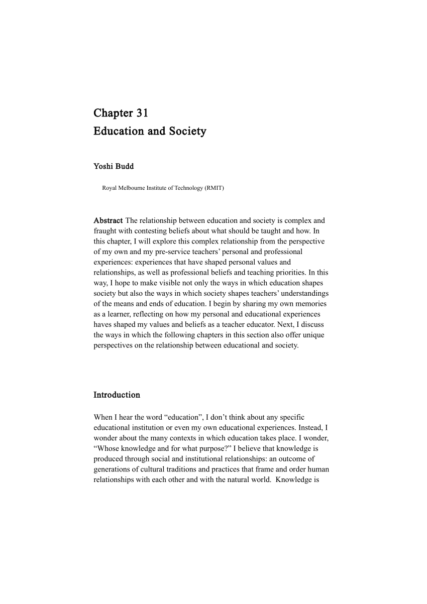 critical reflection on relationship between society and education pdf