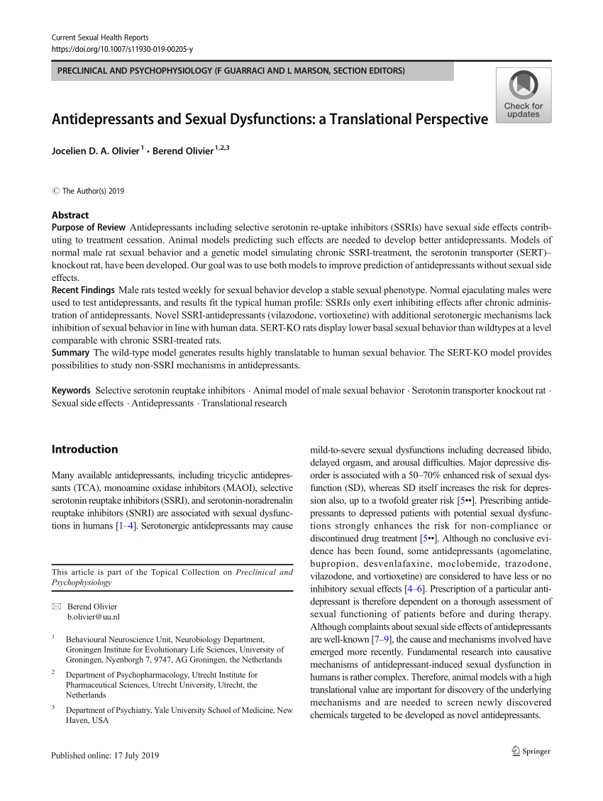 PDF Antidepressants and Sexual Dysfunctions a Translational