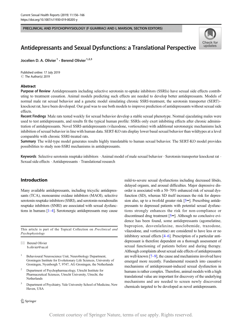 PDF Antidepressants and Sexual Dysfunctions a Translational