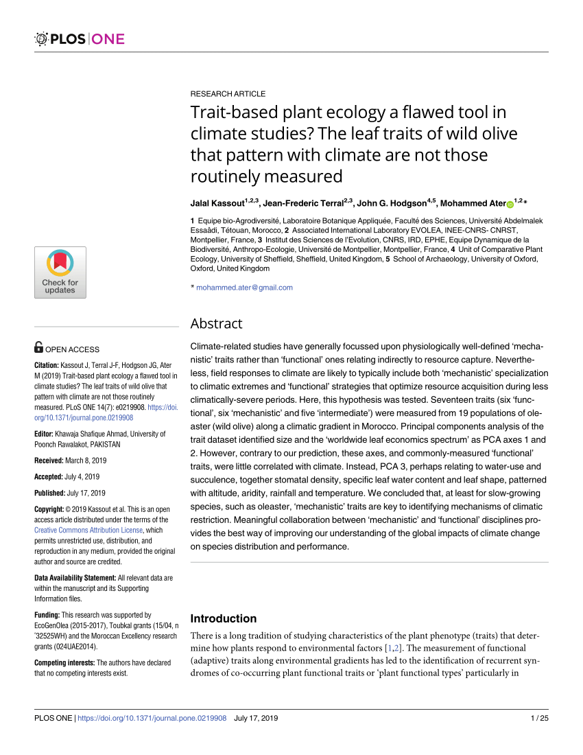 Pdf Trait Based Plant Ecology A Flawed Tool In Climate Studies