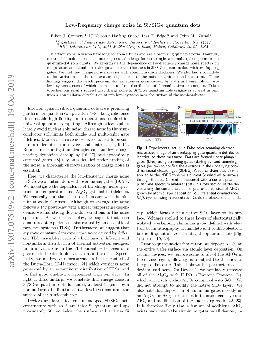 PDF) Low-frequency charge noise in Si/SiGe quantum dots