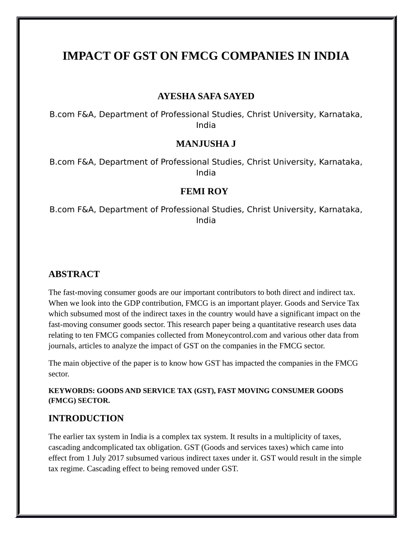 research paper on gst in india