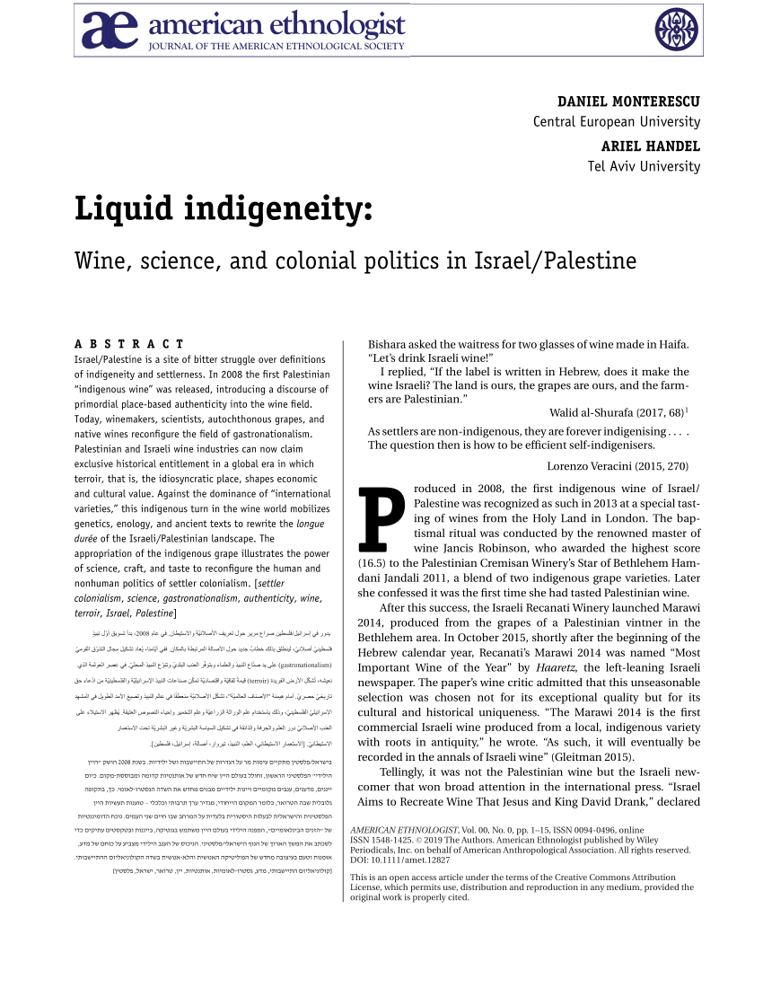 Pdf Liquid Indigeneity Wine Science And Colonial Politics - 