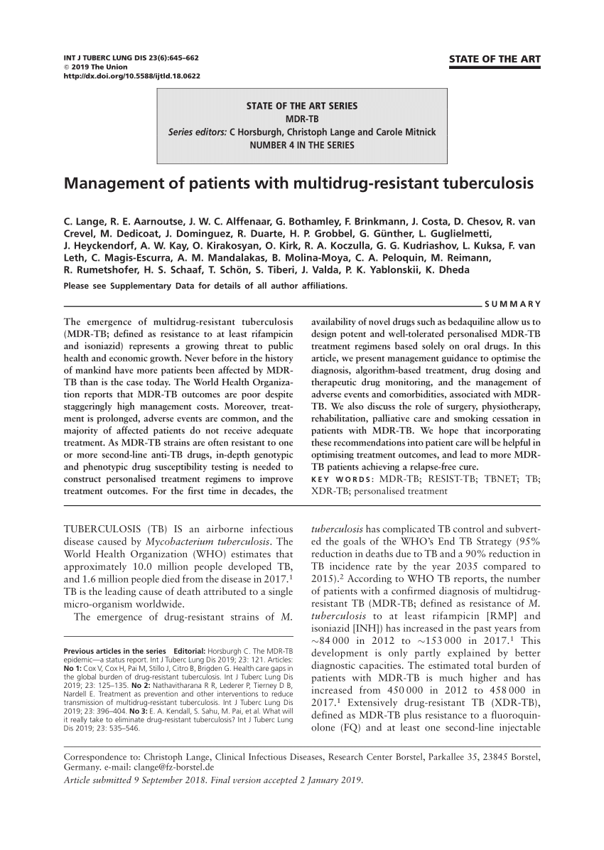 Pdf Management Of Patients With Multidrug Resistant Tuberculosis
