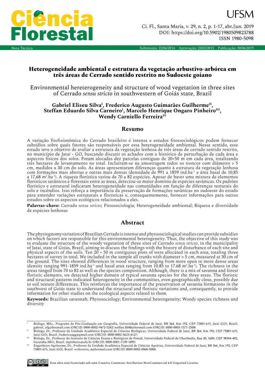 Pdf Heterogeneidade Ambiental E Estrutura Da Vegetação Arbustivo Arbórea Em Três áreas De 8958