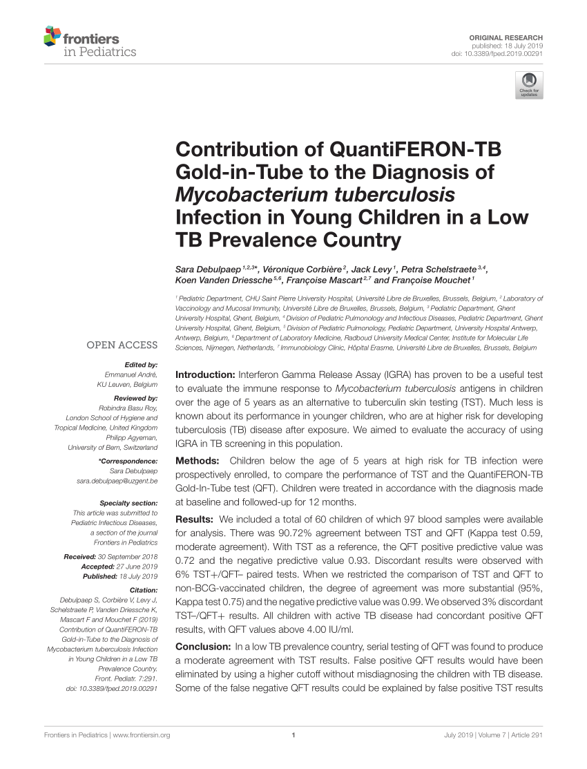 Pdf Contribution Of Quantiferon Tb Gold In Tube To The Diagnosis Of