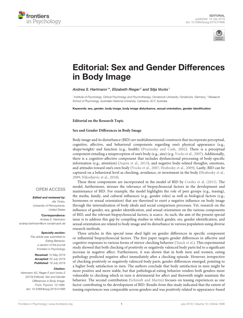 PDF) Editorial: Sex and Gender Differences in Body Image