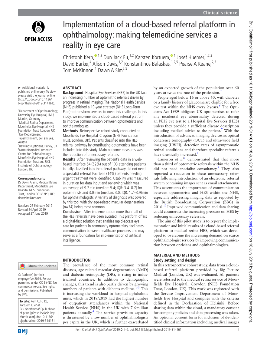 Pdf Implementation Of A Cloud Based Referral Platform In Ophthalmology Making Telemedicine 2543