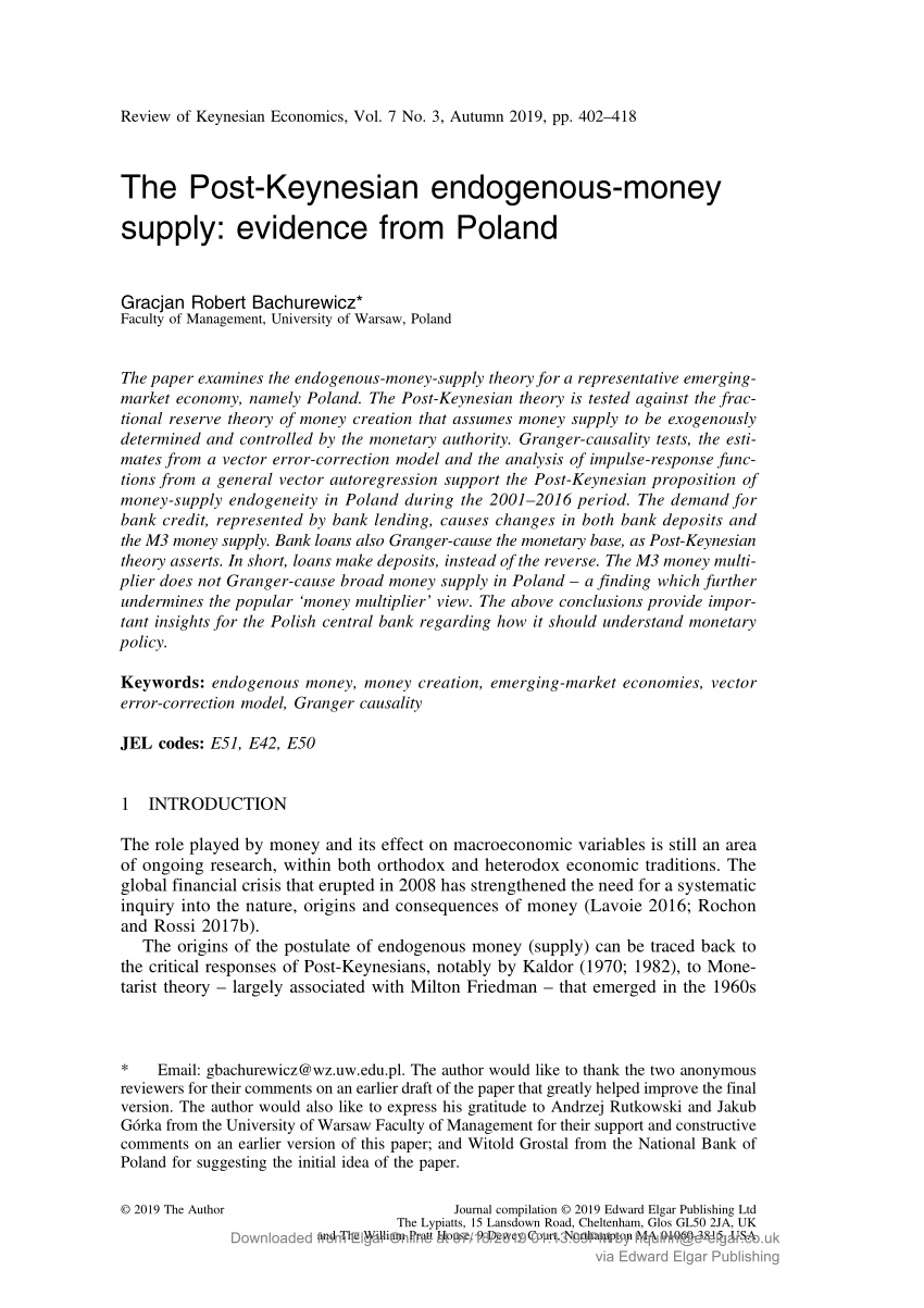 PDF The Post Keynesian endogenous money supply evidence from Poland