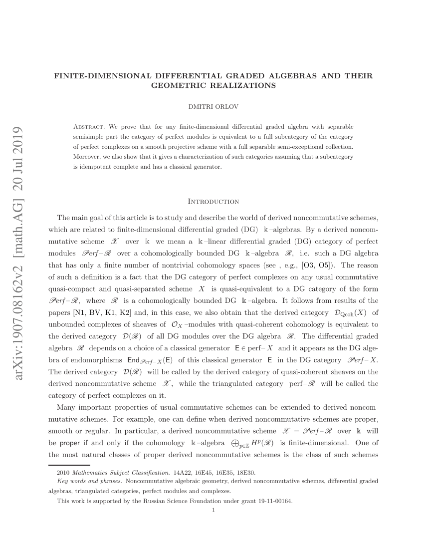 Pdf Finite Dimensional Differential Graded Algebras And Their Geometric Realizations