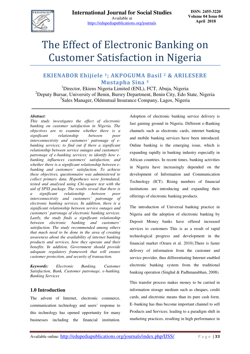 e banking and customer satisfaction research paper